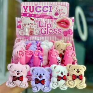 استند فروشگاهی برق لب عروسکی طرح خرس YUCCI در چهار رنگ متنوع پولیشی