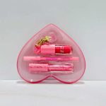 ست آرایش لب طرح قلب Moceallure ۳ عددی چیده‌شده درون باکس طلقی قلبی صورتی